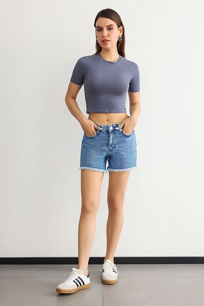 Hiccup Μπλουζάκι Crop Top με Στρογγυλή Λαιμόκοψη