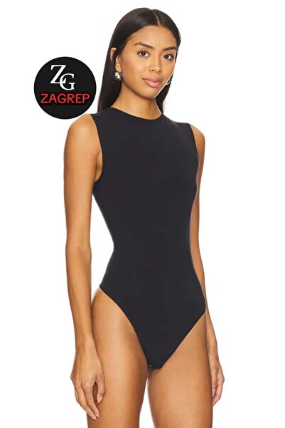 Zagrep Women's Black Zero Sleeve Silk Jersey Non-See-Through Body