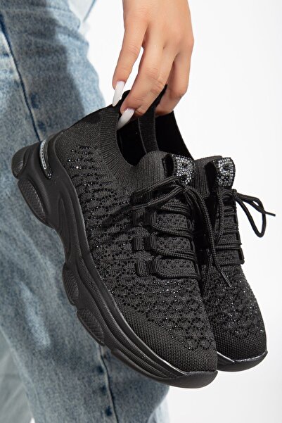 stilfest Черни плетени камъчета, удобни дамски спортни маратонки - Daily Comfort