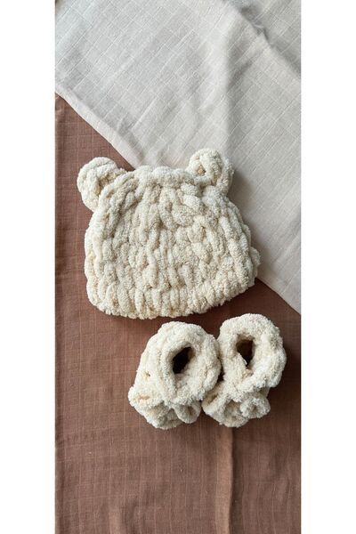 babyist Alize Puffy Bebek Şapka ve Patik Takımı