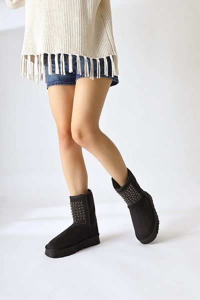Limoya Anna-li Black Suede γούνινο εσωτερικό με χάντρες λεπτομερείς γυναικείες μπότες, γυναικείο μποτάκι