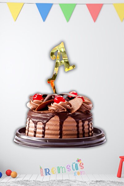 mypartyready A Harfi Pasta Üzeri Pleksi Gold Renk Süsleme Rakam Aynalı Pasta ...