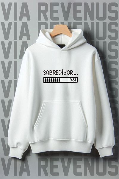 Vordevia Saber Funny Printed - 3 Thread Kangaroo Pocket White Hooded Wide Sweatshirt