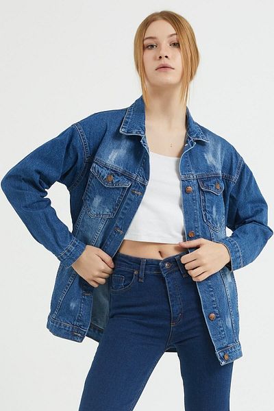 LİMABEL Jachetă de blugi Boyfrend oversize albastră - Casual Duru
