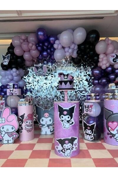 BALON HOME Kuromi Parti Seti, Metalik Renkler 100 Adet Balon, Balon Zinciri H...