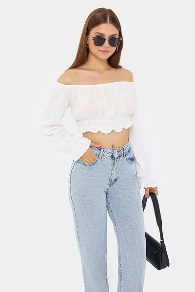 Hiccup Crop Top din in - cu bretele, maneci lungi si detaliu plisat
