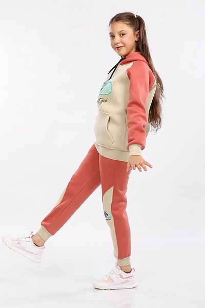 MORNIO Brick Color Girl's Hooded Tracksuit Set - Mrn71117