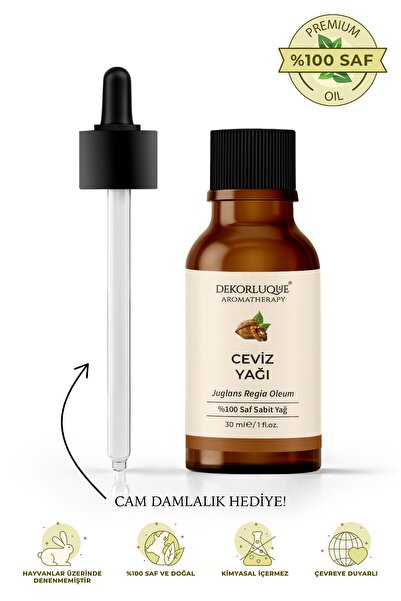 DEKORLUQUE Ceviz Yağı %100 Saf & Doğal Soğuk Sıkım Sabit Yağ Cilt Bakım Yağı ...