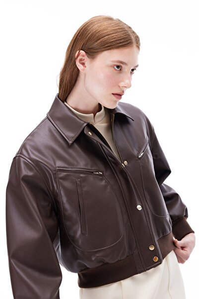 Perspective Brown Regular Fit Fake Sleeve Women's Coat