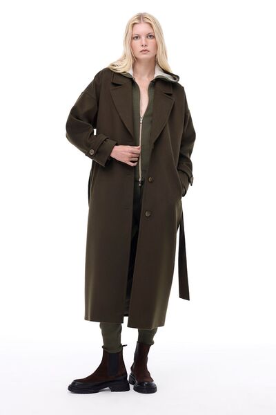 Perspective Sensorial Regular Fit Long Length False Sleeve Men's Collar Khaki Color Women's Coat
