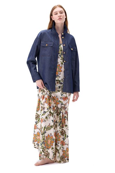 Perspective Indigo Colored Latibule Regular Fit Women's Shirt - Fitted Sleeve and Shirt Collar
