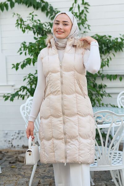 LOCCO Cream Hooded Puffer Vest