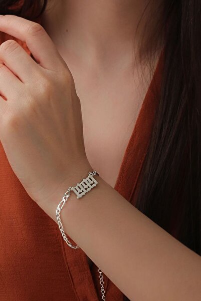 VAOOV 925 Ayar Gümüş Kişiye Özel İsimli ve Tarihli Pati Bileklik