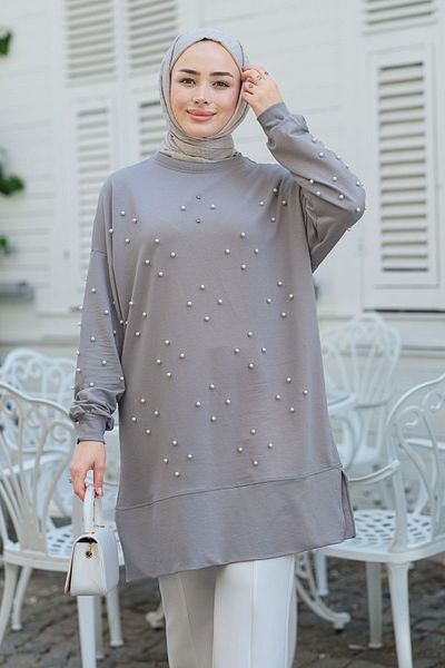 LOCCO Gray Tunic - Bead Detailed