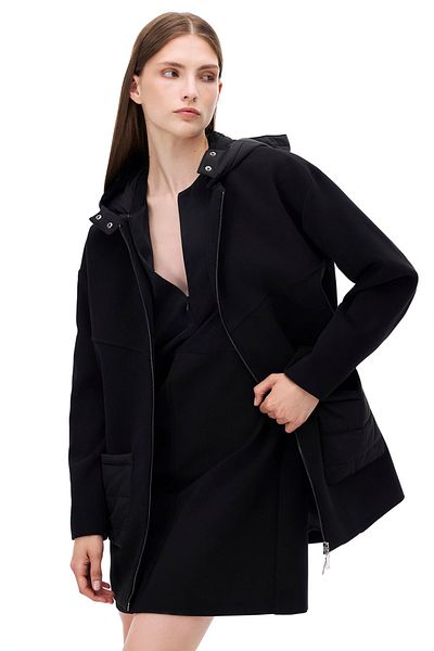 Perspective Black Mona Regular Fit Crew Neck Fitted Sleeve Women's Coat