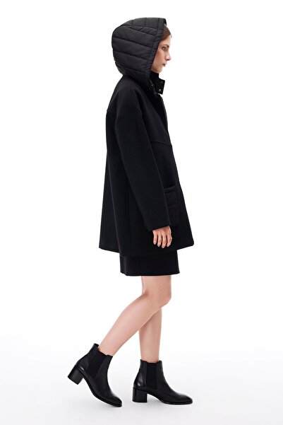 Perspective Black Mona Regular Fit Crew Neck Fitted Sleeve Women's Coat
