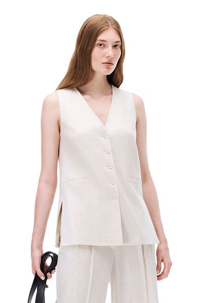 Perspective Beige Colored Monostar Regular Fit Women's Vest - Zero Sleeve V-Neck