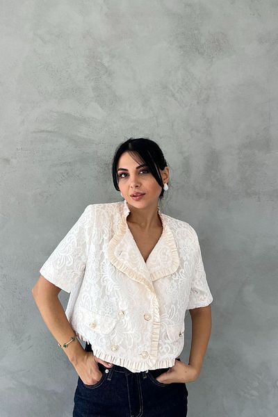 Seda Yalçın Atelier Short Sleeve Cream Lace Padded Jacket