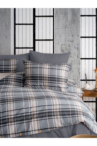 KetraHome Maljuna Bohemo - Anthracite Μονό Καρό Σετ Παπλωματοθήκης (Χωρίς σεντόνια)