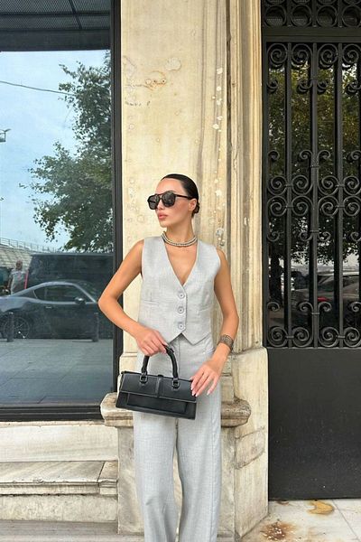 FMN Collection Palazzo Cut Women's Button Closure Pants and Vest Set - Pinterest Loose Cut