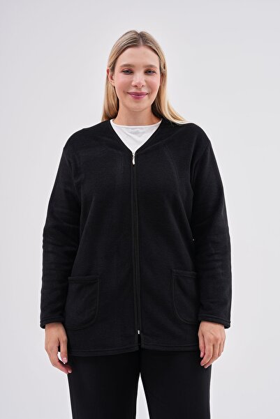 Kardelen Butik Ümraniye سترة صوف سوداء - شتوية بسحاب