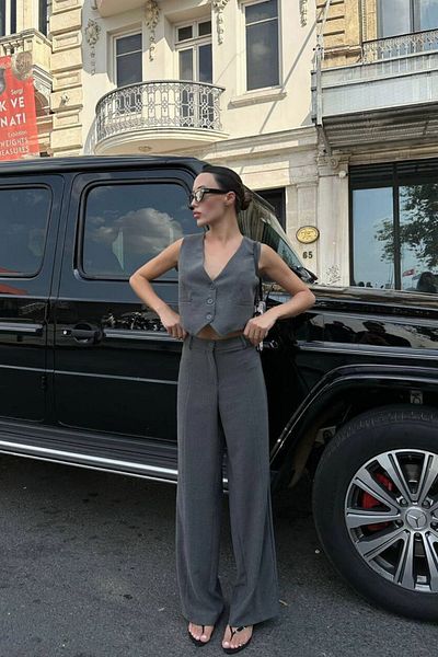 FMN Collection Palazzo Cut Women's Button Closure Pants and Vest Set - Pinterest Loose Cut