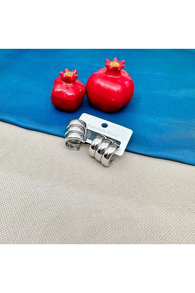 Opia Takı & Aksesuar Silver Curved Half Hoop Steel Earrings