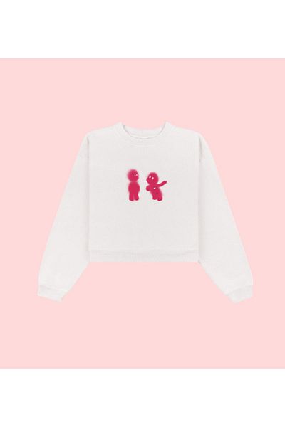 Ginevra Women's Oversize Crop Sweatshirt - Crew Neck, Two Little People Printed