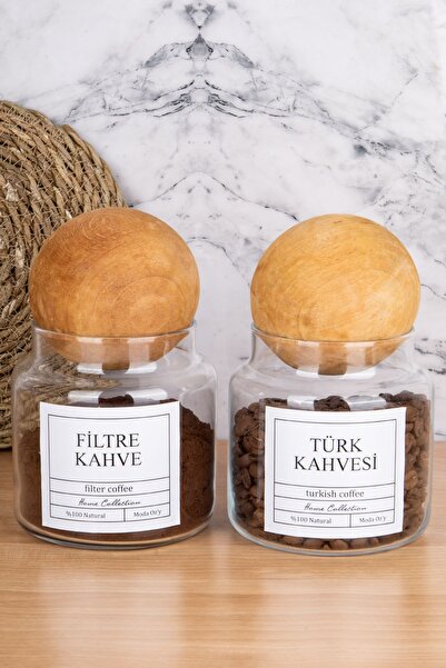 MODA OZY 2li Top Kapaklı 500ml Türk Kahvesi & Filtre Kahve Etiketli Kavanoz C...