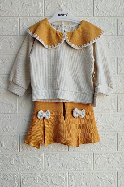 Kids Fırfırlı Fiyonk Detaylı İspanyol Paça Kız Bebek Alt Üst Takım