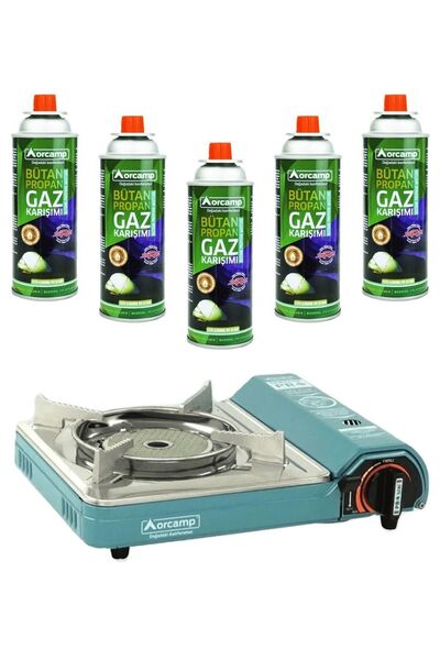 Orcamp Pro Portatif Seramik Kamp Ocak Ve 5 Adet 227 Gram Gaz Kartuş Seti