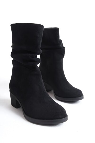 MARSEDO Kadın Kalın Topuklu Körüklü Yuvarlak Burun Günlük Bot Loana Siyah