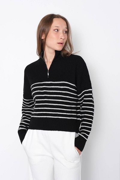 Addax Pulover din tricot cu dungi cu jumătate de fermoar K3265-a3