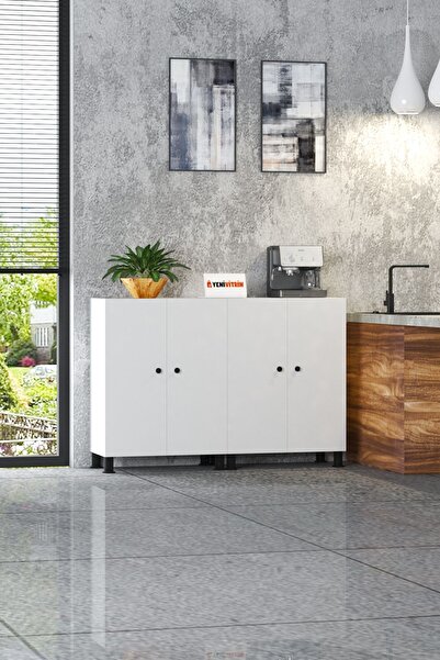 Yeni Vitrin %100 Mdf 8 Raflı 8 Ayaklı Beyaz Çok Amaçlı Ayakkabılık/Kiler Dolabı