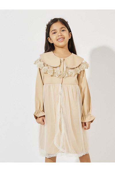 Styli Flower Lace Detail Front Mesh Knee Length Dress