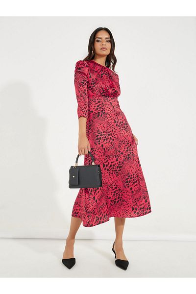 Styli Animal Print 3/4 Sleeves A-Line Midi Dress