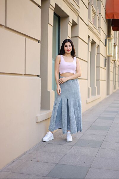 AYASOFYA OTANTIK Сіра бавовняна трикотажна спідниця для жінок - з еластичним поясом і підкладкою