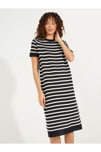 Styli Striped Knitted T-Shirt Knee Length Dress