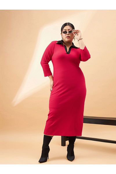 Sassafras By Styli فستان ميدي ضيق بياقة متباينة مضلعة