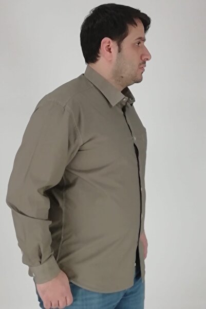 TOUSUS Ανδρικό πουκάμισο μεγάλου μεγέθους Vintage Plain Khaki Btl-6177-tss