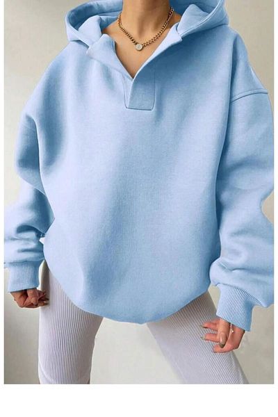 NO 601 Hanorac de damă Baby Blue - Detaliat decoltat