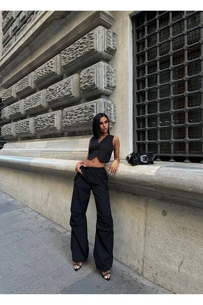 MY DEPO Pantalone sa elastičnim strukom i nogavicama Sa džepovima