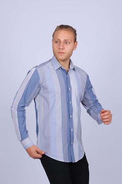 TOUSUS Ανδρικό πουκάμισο Slim Fit Γκρι ριγέ Slm-5002-tss