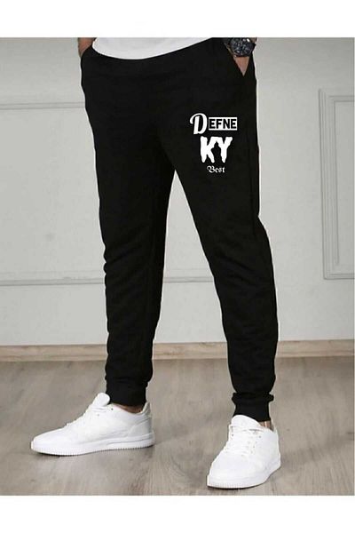 dk defne ky Ανδρικό μαύρο παντελόνι Jogger με στάμπα με λεπτή εφαρμογή