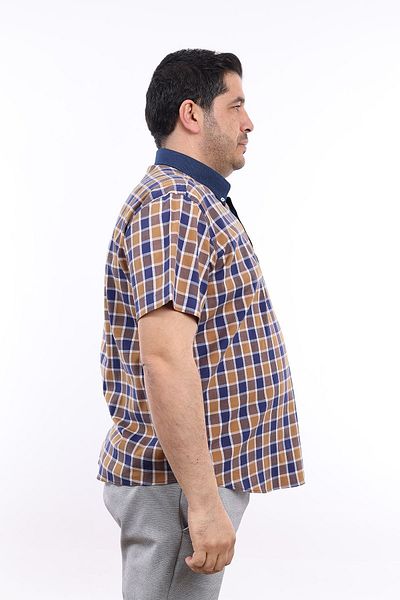 TOUSUS Ανδρικό πουκάμισο μεγάλου μεγέθους Navy Blue-Brown καρό Lycra KK-8039-TSS