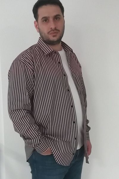 TOUSUS Ανδρικό πουκάμισο μεγάλου μεγέθους μαύρο κόκκινο ριγέ Btl-6146-tss