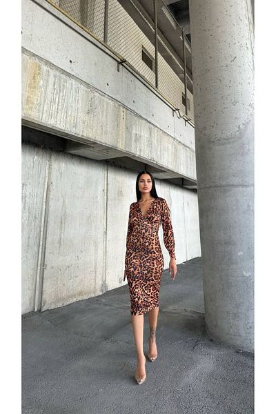 hipnoz butik Μακρυμάνικο φόρεμα με μοτίβο λεοπάρ (ΧΡΗΣΙΜΟΠΟΙΗΜΕΝΟ ΠΡΩΤΟΤΥΠΟ ΕΙΚΟΝΑΣ ΚΑΙ ΒΙΝΤΕΟ)