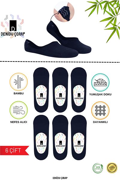Denidu Çorap Силиконови бамбукови балерини - 6 чифта (перащи се, без пръсти, парфюмирани, премиум) за мъже и жени