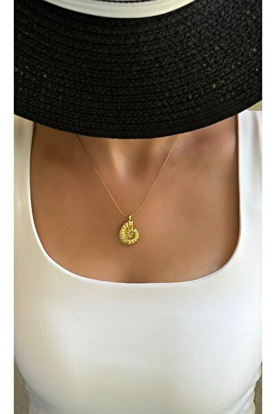 Çelik Salyangoz Tasarım Gold Renkli Kararmaz Çelik Kolye