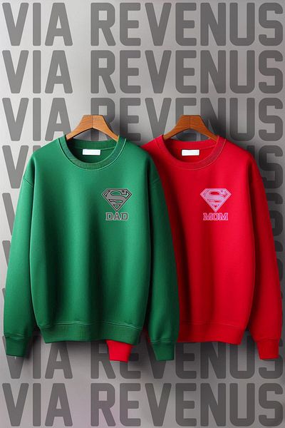 Vordevia Комбиниран суичър Dear Oversize - с щампи Super Dad и Super Mom